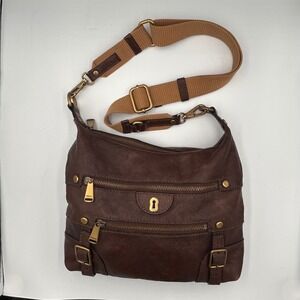 Fossil Long Live Vintage 1954 Brown Leather Crossbody Bag Brass Hardware